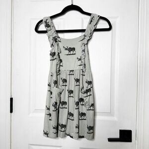 Kate Quinn Kids Girls Bamboo Dress Moose Print Ruffle Straps Pockets 6Y
